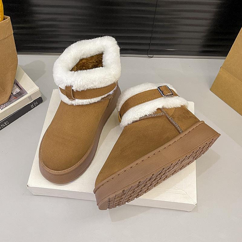 Módní dámské sněhule Zimní Nové Plyšové Zateplené Protiskluzové Bavlněné Boty Pohodlné Módní S Přezkou Zvýšení Výšky Krátké Boty