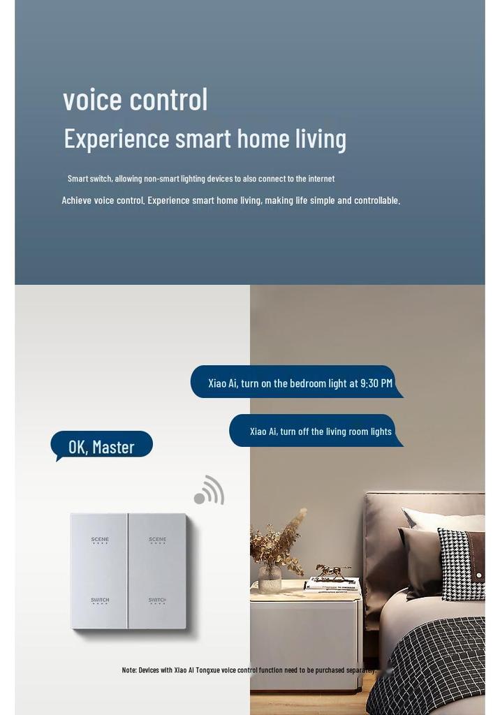 Smart Switch with AG Skin-feel Panel Connects To Mijia APP, Supports Xiao Ai Voice Control, Remote, and Touch Control.