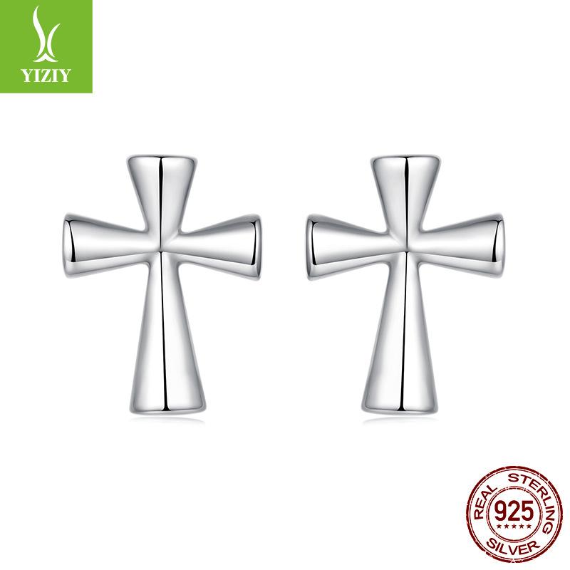 Simple Cross Plain Silver Stud Earrings Personalized Fashion S925 Sterling Silver Stud Earrings