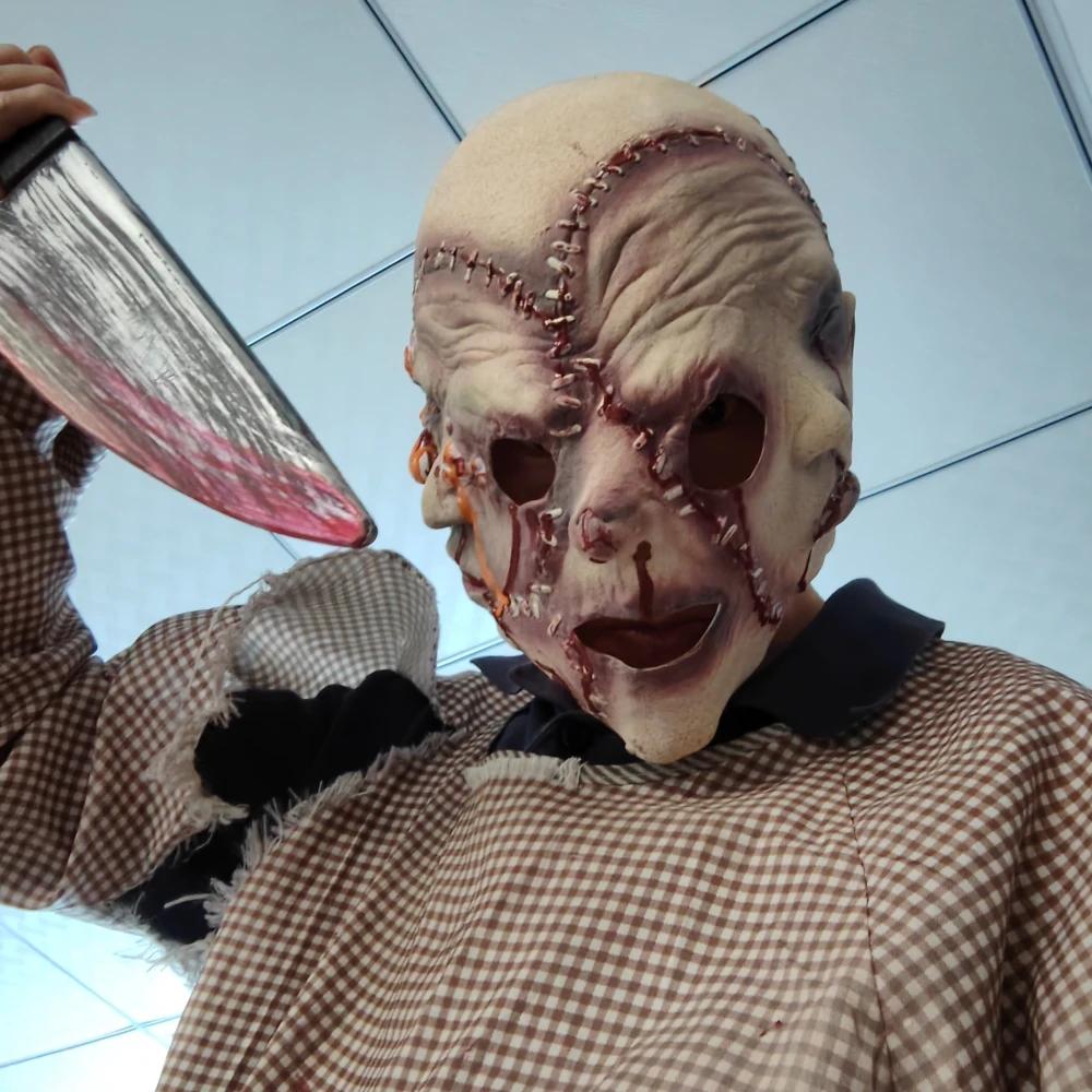 Třístranná maska ducha Halloween Horor Vrah Démon Cosplay Maska Strašidelný dům Žertovné rekvizity Krvácející Stehy Hlava Ducha