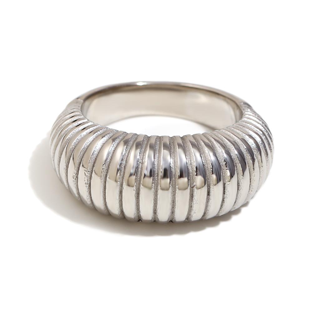 

MamacitaSlay Classic 316L Stainless Steel 10mm Vertical Stripe Ring Waterproof 18K Gold Plated Jewelry Women s Elegant Ring Gift 6 срібний
