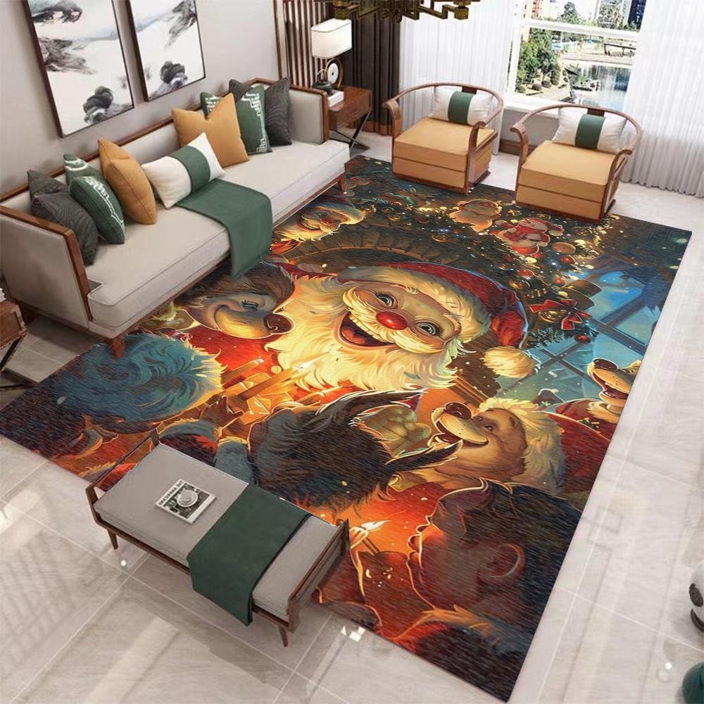 Christmas Rugs for Living Room Carpet Santa Claus Non Slip Washable Rugs for Bedroom Living Room Winter Carpet for Dining Room