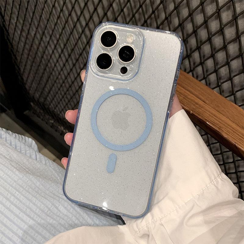

Luxury Glitter Magsafe Transparent Phone Case For iPhone 13 14 15 Pro Max Plus Magnetic Clear Bumper Cases Cover For iPhone 13 розовый