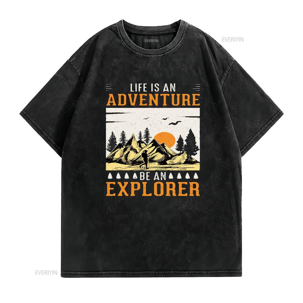 Womens Life is An Adventure Be Explorer Quote Camping Vintage  T Shirt vintage Washed Breathable Casual Unisex fashion
