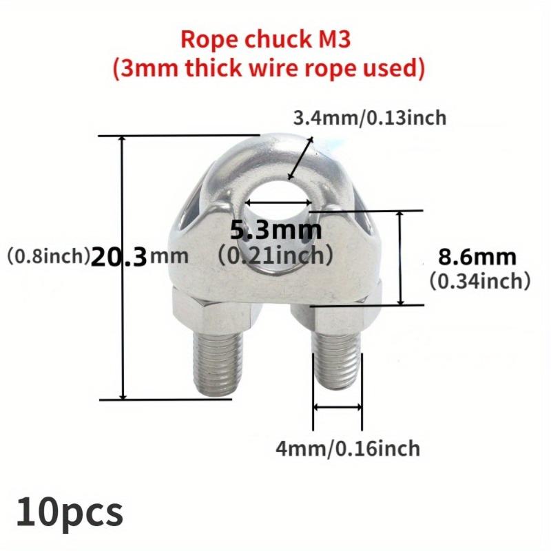 10ks 304 Svorka na drátěné lano z nerezové oceli Svorka ve tvaru U Upevňuje dvojitou svorku pro velké zatížení Svorka z nerezové oceli