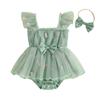 Baby Girl Summer Outfit Floral Embroidery Sleeveless Tulle Romper Dress Bow Headband 2 Piece Set