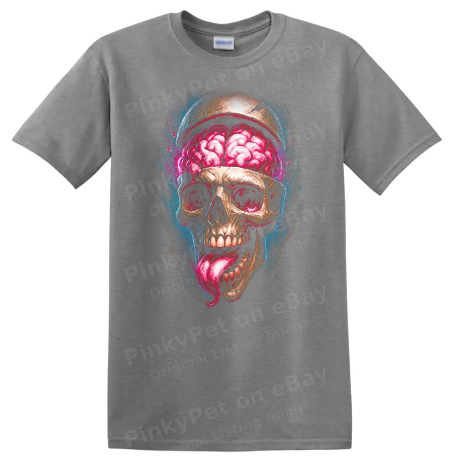 Skull Brain T Shirt Creative Graphic Art Design Cool Horror Tee