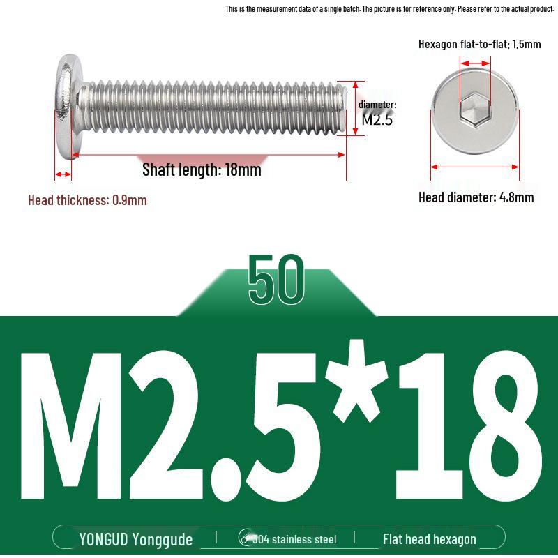 304 Stainless Steel Ultra-Thin Flat Head Hex Socket Bolt, M2-M12