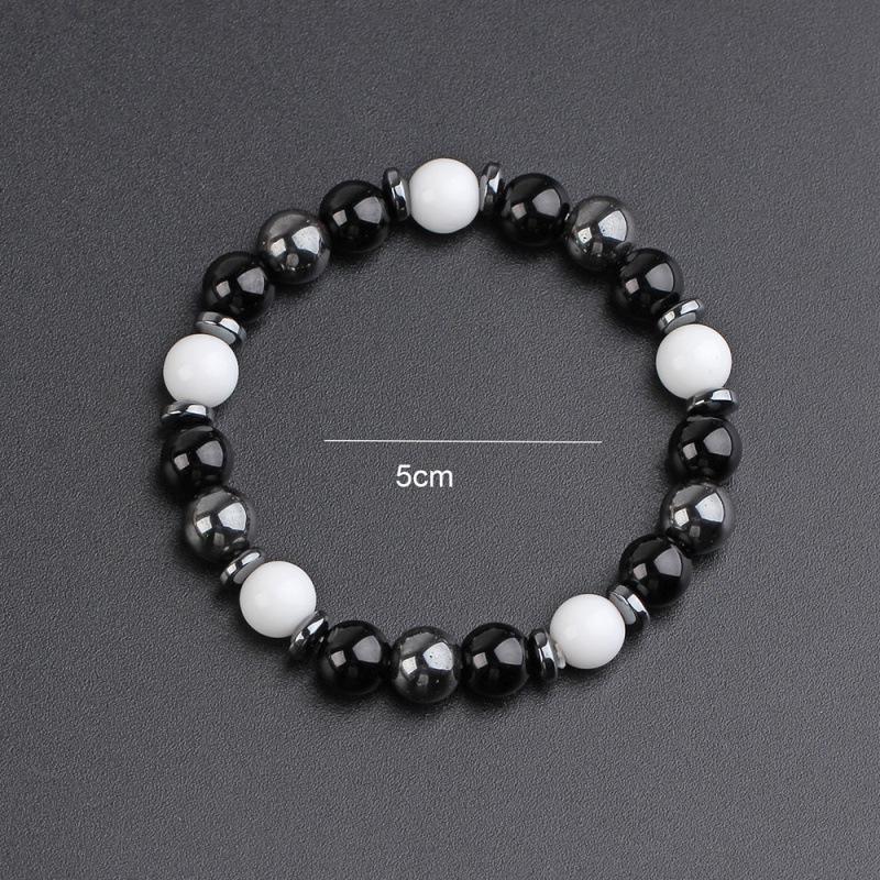Agate Black Gallstone Bracelet 8MM - Retro Stainless Steel Fashion for Men & Women