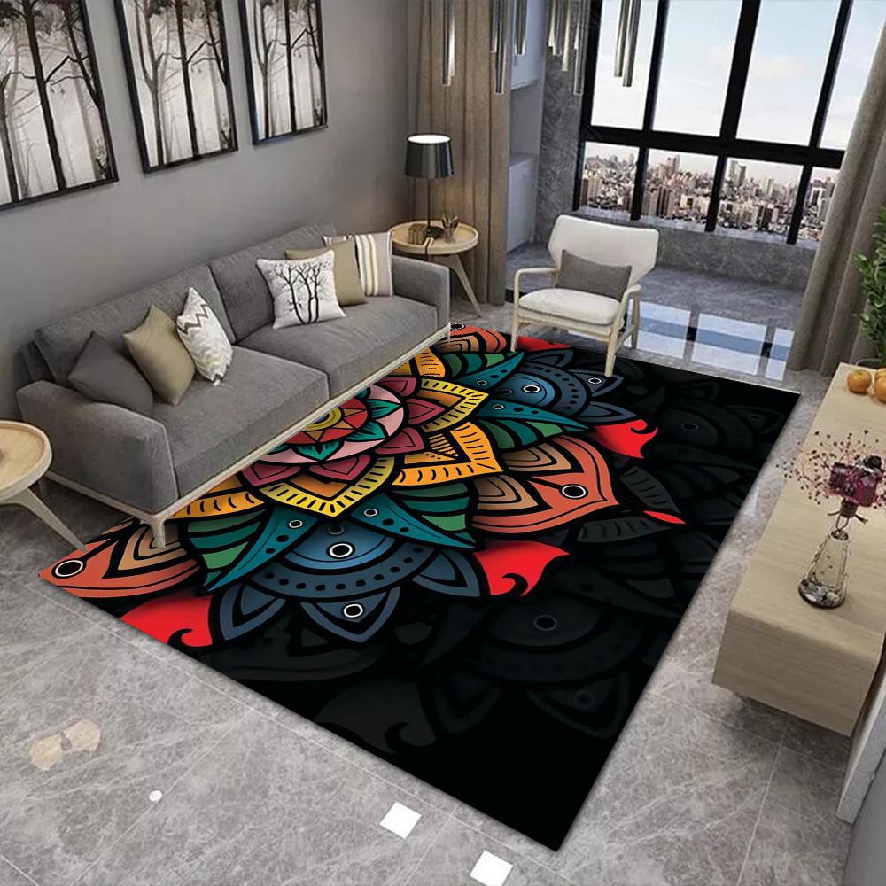 Rainbow Mandala Carpet Mat Rug Spiral Abstract Floral Black White Design Modern Living Room Home Decor Non-Slip Soft Floor Mat