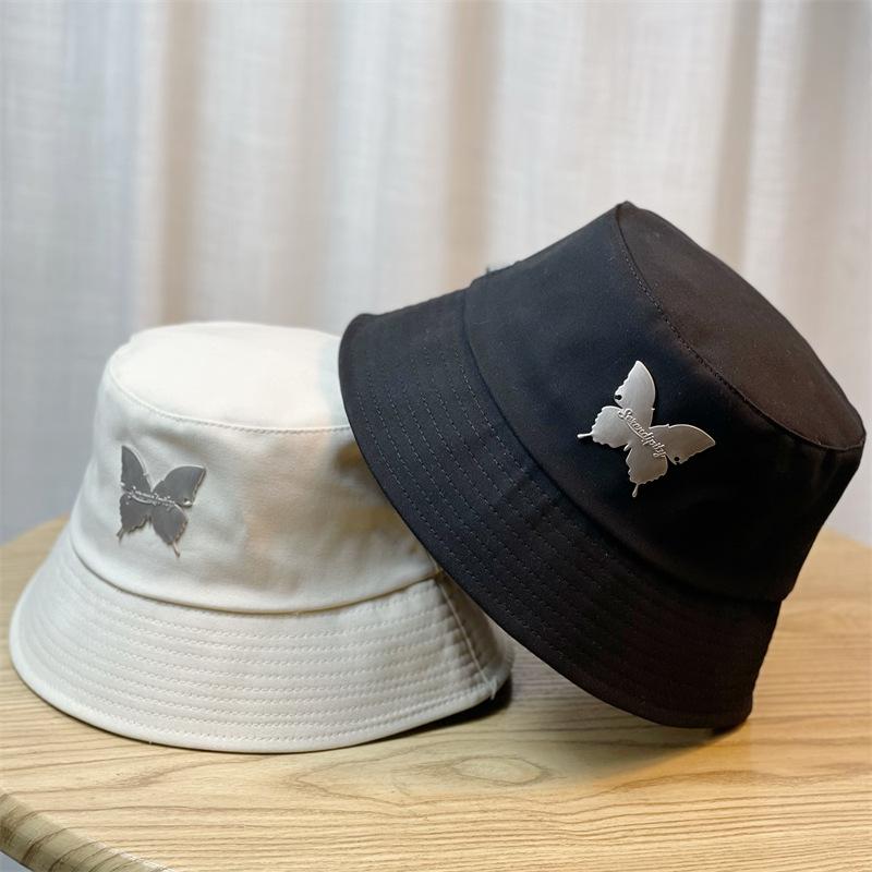Iron Butterfly Embroidered Hat for Women, Summer Large Head Circumference Flat-Top Fisherman Hat, Plus Size Sun Hat, Face Slimming, Trendy for Men