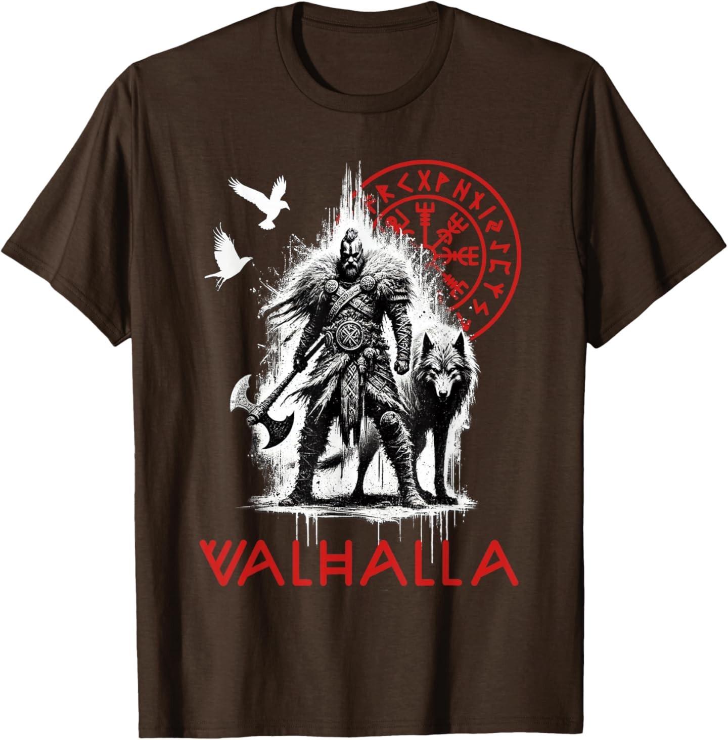 Valhalla Odin Wolf and Raven Viking Runes Norse Compass T-Shirt S разноцветный