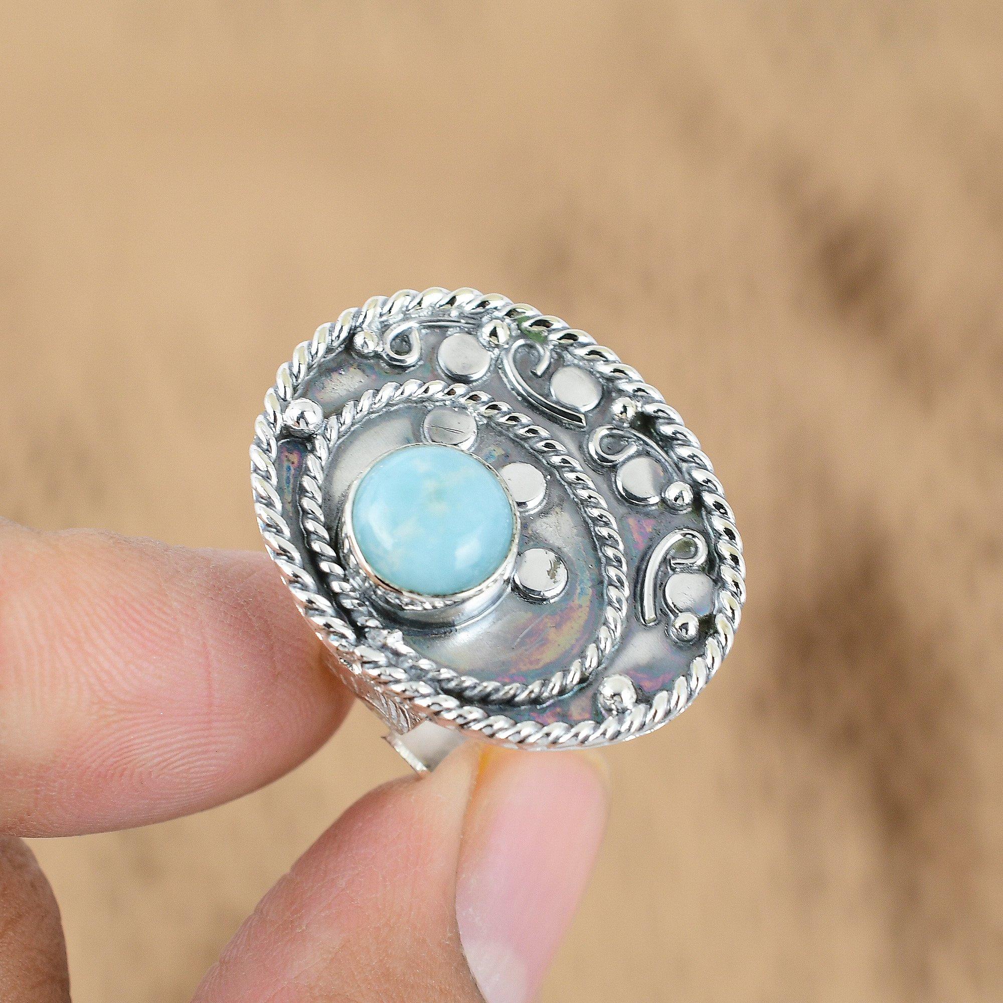 

Gift For Women Multi Stone Adjustable Ring 925 Silver Natural Larimar Gemstone Yes