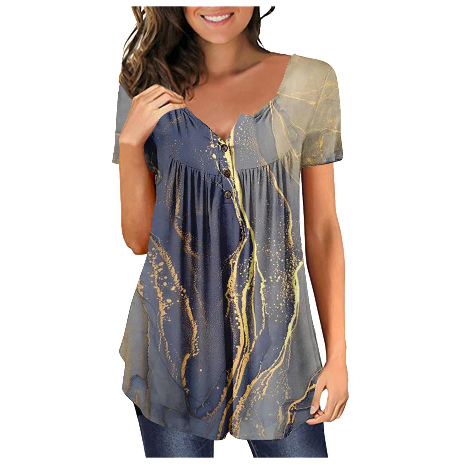 

Женский повседневный модный пуловер больших размеров с короткими рукавами и пуговицами с v-образным вырезом XL синий