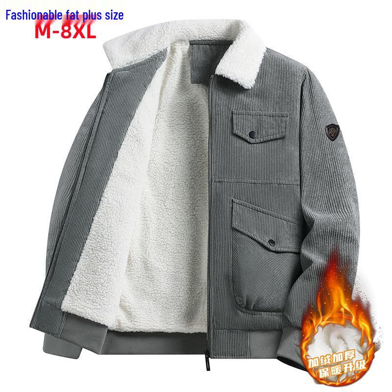 Men's Plus Size Winter Corduroy Lambswool Jacket - Warm Lapel Workwear Coat for All Ages