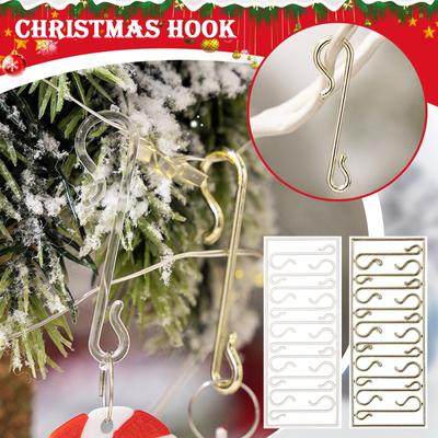 Gancho em forma de S, decoração de Natal, decoração de árvore de Natal, adereços para casa, gancho transparente dourado
