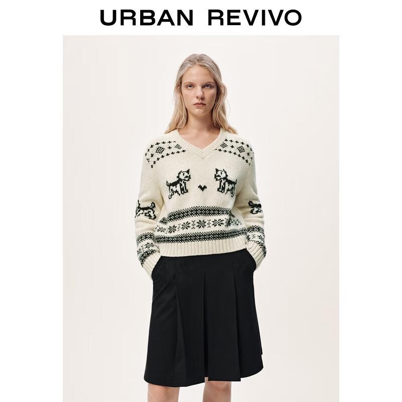 UR Women s V-Neck Knit Sweater with Cute Pet Pattern S