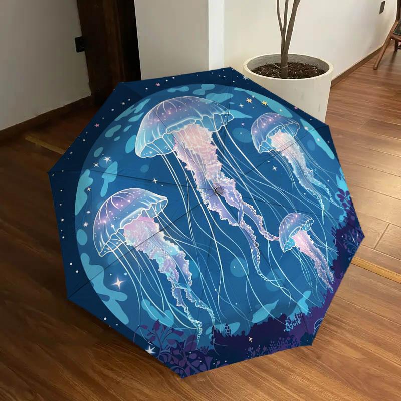 1pc Jellyfish Ocean Night Sky Umbrella with Plastic Handle,Suitable for All Seasons Home Travel Outdoor UmbrellaDD1377