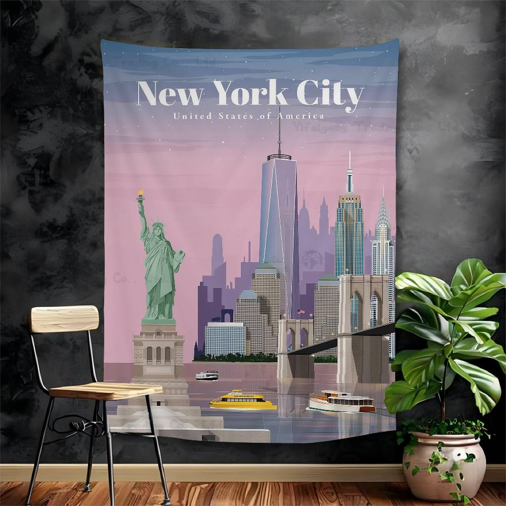 World Famous Tourist Cities DIY Wall Tapestry Hippie Flower Wall Carpets Dorm Decor Wall Art Decor