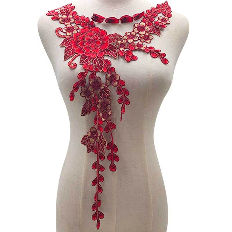

Water-soluble lace corsage, heavy industry yarn-dyed embroidered collar, colorful chest collar DIY lace accessories Red