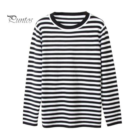 

Женские топы с круглым вырезом и длинным рукавом, полосатый принт, свитер свободного кроя, эластичные ретро-вязаные топы, повседневная одежда S чёрный