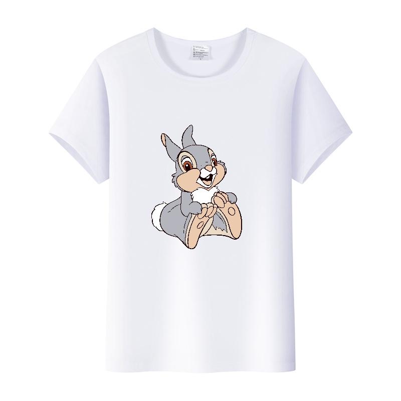 Kawaii Clothes Y2K Tshirt Plus Size Tops Unisex Cartoon Bambi Thumper Graphic T-shirt Summer Blouses White Tees