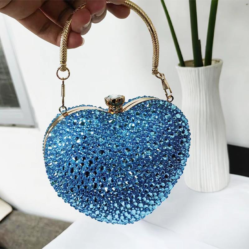 Luxury Diamond Heart Shape Clutch Evening Bag Shiny Crystal Handbag Wedding Dress Party Top-Handle Shoulder Bag Rhinestone