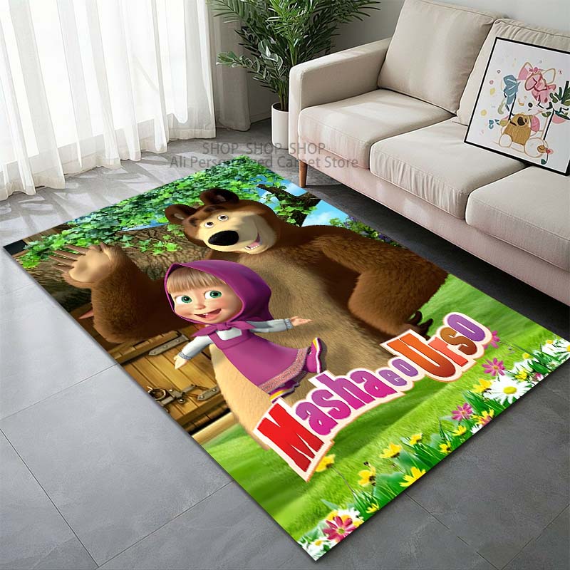 1PC Cartoon Masha and Bear Pattern Carpet for Living Room Bedroom Sofa Home Decor Non-slip Floor Mat Large Size Child Gift