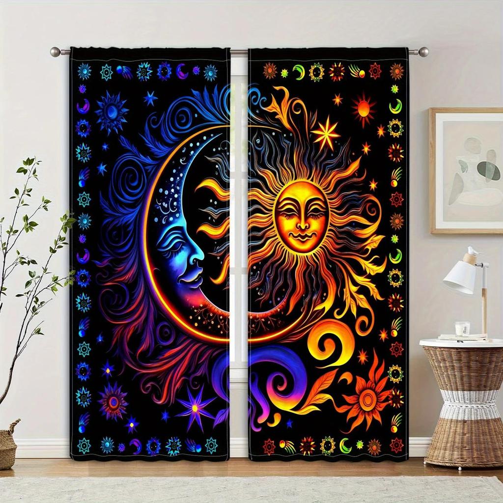 Abstract sun and moon floral printed curtains, pole bag home decoration, room decoration
