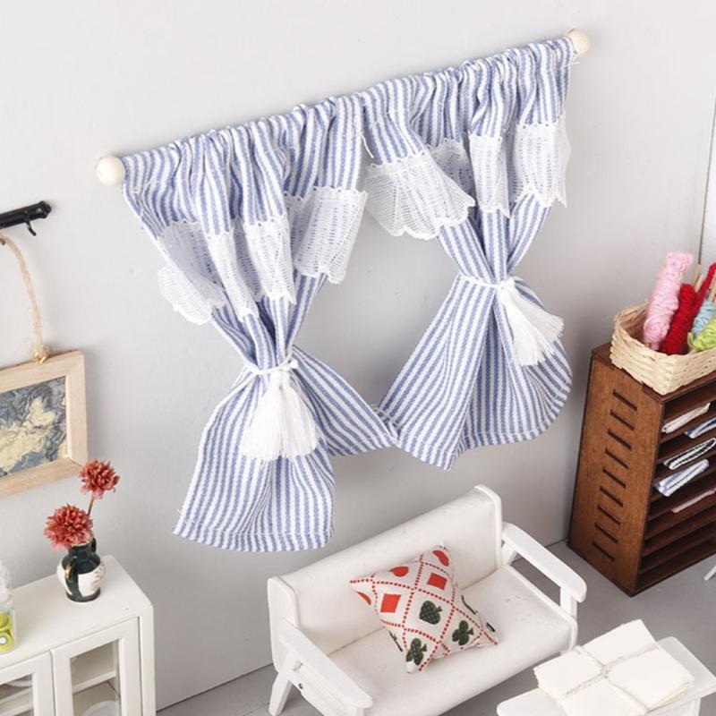 Miniature Decorative Window Curtain Stripe Curtain Accessory For 1/12 Dollhouses Scene Bedroom Landscape Accessories