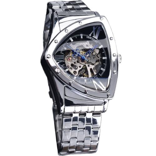 

FORSINING Triangle Skeleton Men s Automatic Mechanical Watch, Luxury Gold/Black Stainless Steel, Waterproof, Luminous Sport Watch, Round Silver/Black