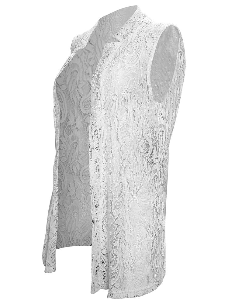 Letnia uniwersalna jednokolorowa koronkowa koszula bez rękawów Hollow Odzież damska
