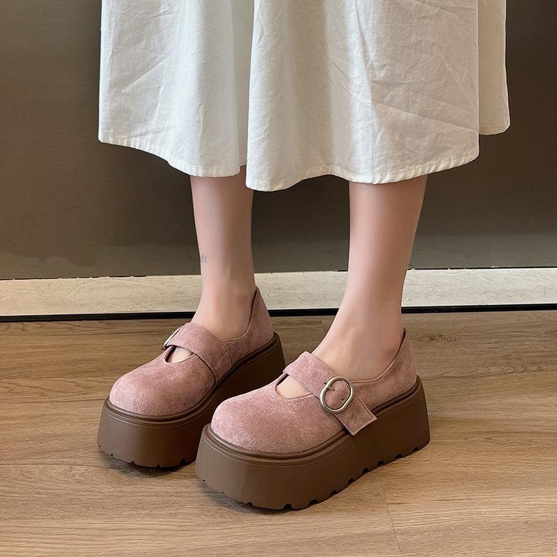 Hong Kong Leather Thick-soled Heightening Women's Spring New One-pedal Small Mary Jane Single Shoes