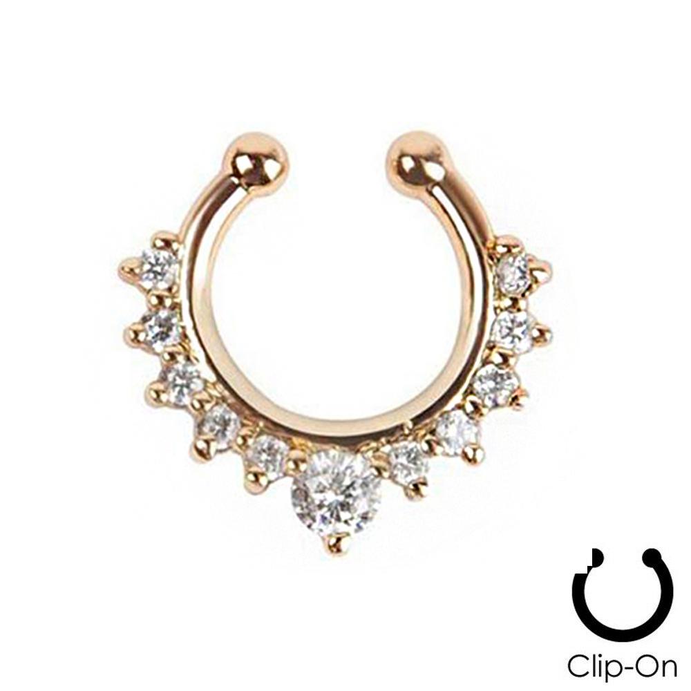 16g Steel Gold CZ Septum Fake Piercing Mix Styles Falso Septum Nose Rings Clickers Men Body Jewelry Piercing Nariz Daith Helix