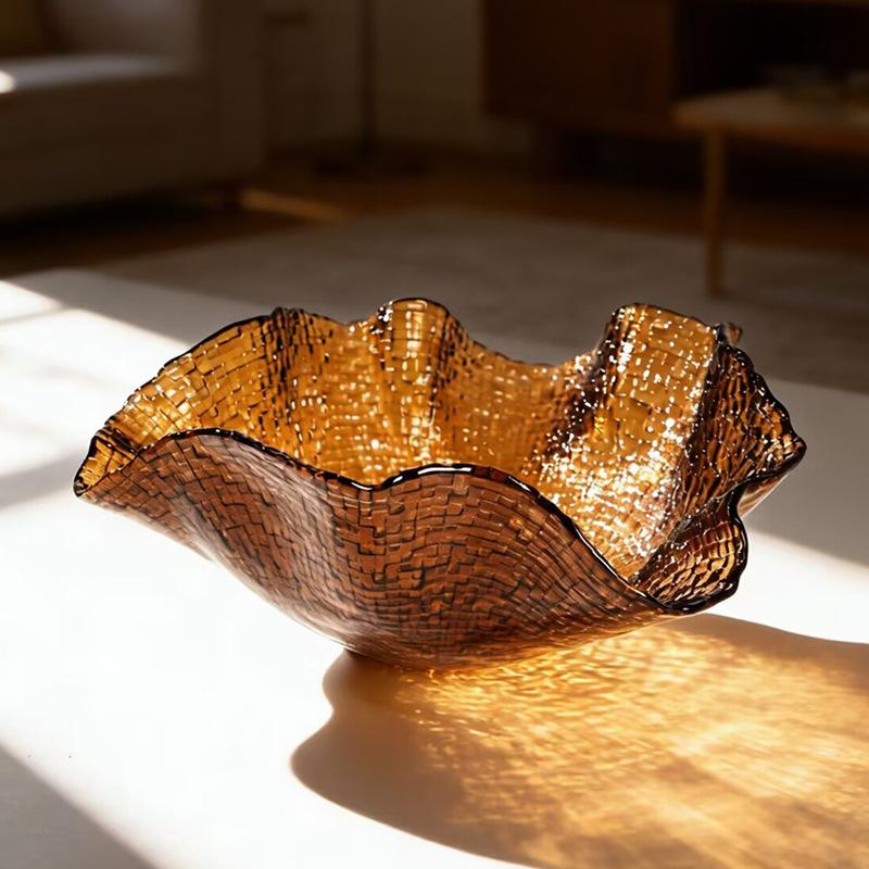 Glass Tray Ruffled Edge Pattern Fruit Plate Desktop Storage Candy Bowl Jewelry Dish Trays Decorative Home Decoration