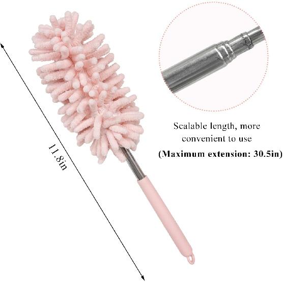 2PCS Car Interior Duster with Extension Pole, 11.8" to 30.5" Retractable Dusters Auto Dash Cleaning Tool, Soft Chenille Hand Washable Dusters for Car