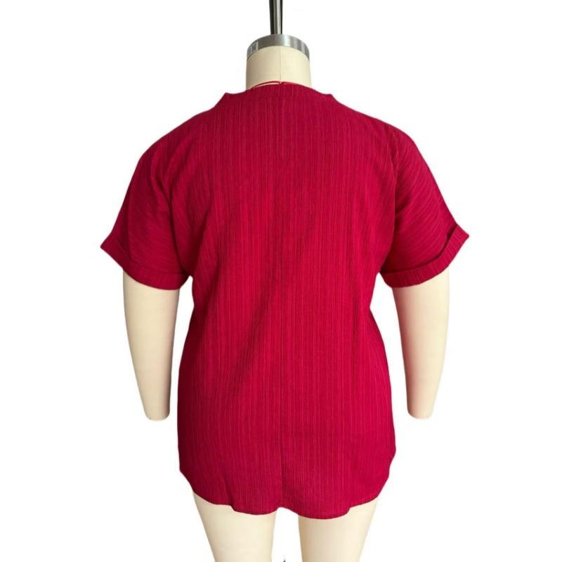 V Neck Casual Simple Summer Blouse Large Size Short Sleeve Fashion Elegant Buttons Shirts Ladies Solid Color Office Tops Elegant Sweet Clothing