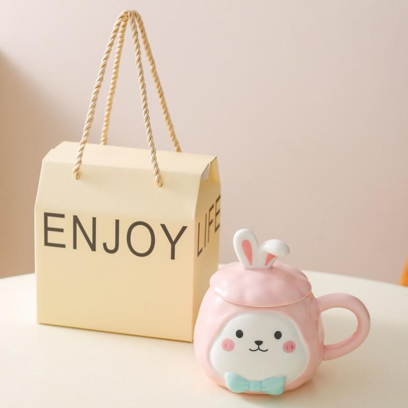 Creative Cartoon Mug Ceramic Cup Water Cup with Lid Couple Cup Children Drinking Water Cup Gift Gift