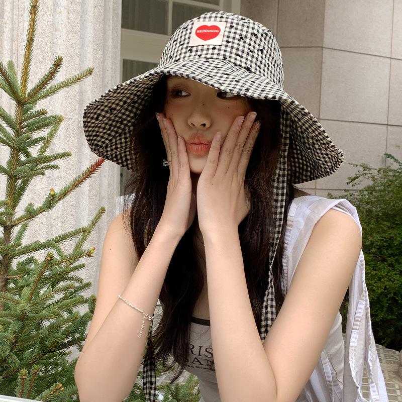 Checkered Attractive Womens Fisherman Hat With Large Brim Spring And Sun Safety