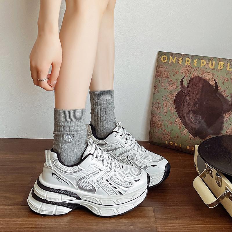 

fashion Women Sneakers Flats Platform Shoes Patchwork Thick Bottom Soft Leather Round Toe Casual Ladies Sneakers 40 белый