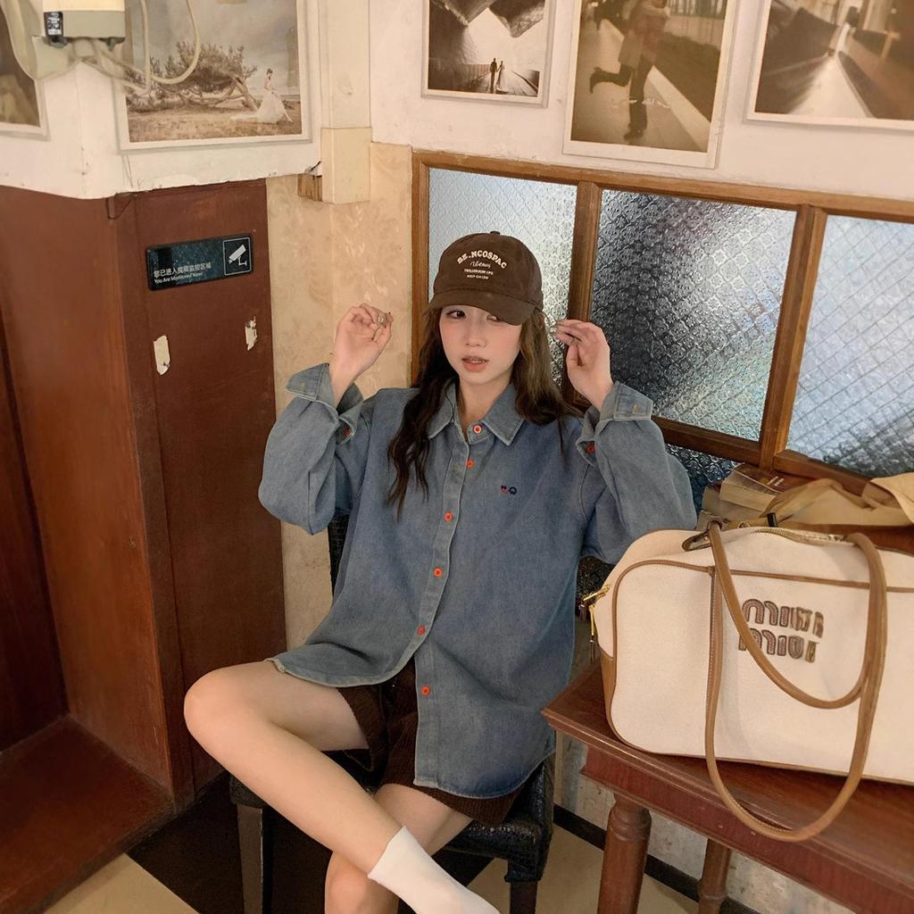 Old Washed Blue Denim Shirt for Women In Autumn and Winter Design Versatile Casual Long-sleeved Top Jacket