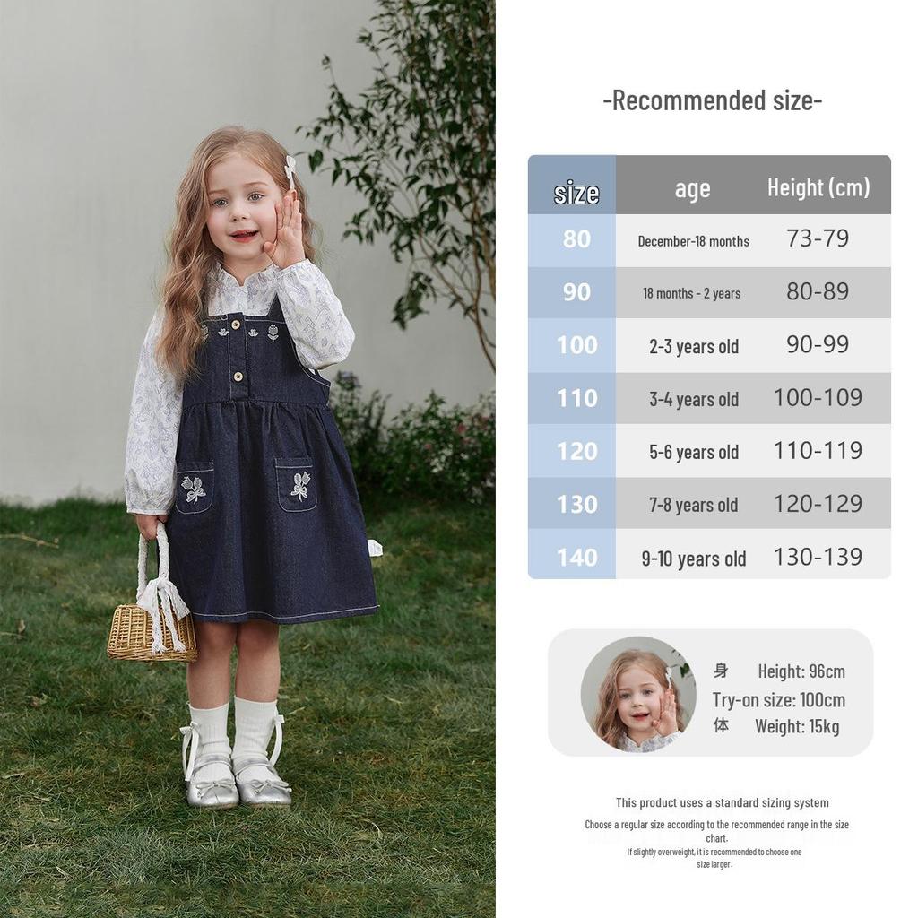 [2026 Spring Collection] Girls' Washed Denim Pinafore Skirt - Children's Spring Fashion