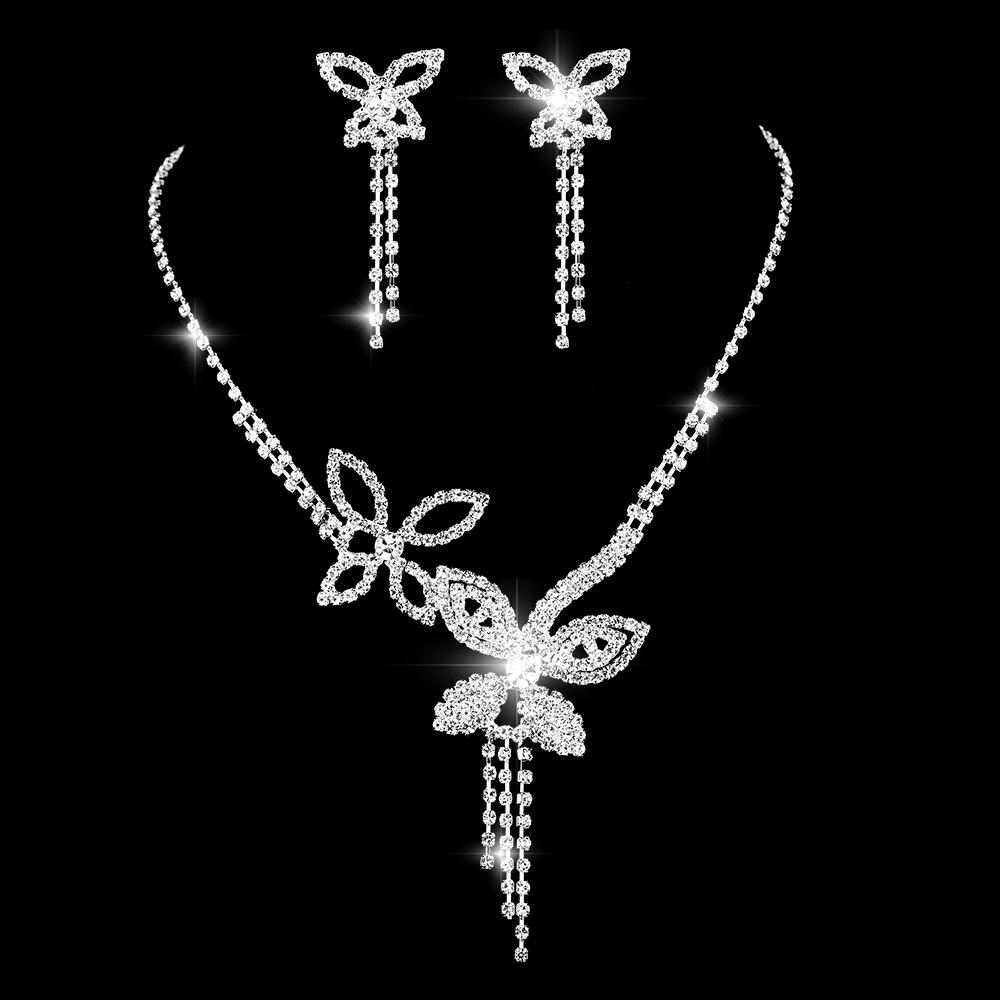 European & American Sparkling Water Drop Zircon Necklace Set – Fashionable Full Diamond Clavicle Chain