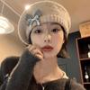 Solid Color Beanie Cap Pearl Plaid Artist Painter Cap Knitted Beret Hat  Autumn and Winter Warmth
