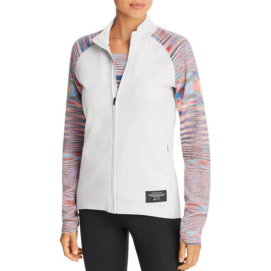 Adidas X Missoni Collaboration Vintage Sports Stand Collar Printed Zip Jacket Women Jacket Gray DS9326
