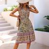 New Short Skirt European and American Summer Women's Bohemian Flower Print Dress