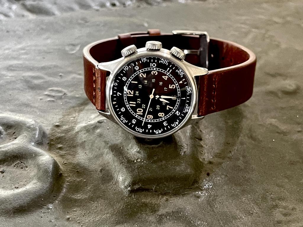 M.R.M.W. Men's Military Watch, Type A-15 Elapsed Time, Brown Leather Strap