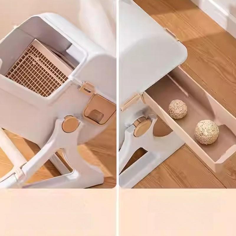 Cat Toilet Extra Large Semi-automatic Litter Box for Cat Pet Toilet Semi-closed Cat Litter Box Cleaning Portable Pet Supplies