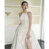 French Satin Light Wedding Dress Bridal Simple Neck Dress Mori Travel Photography Super Fairy White Going Out Dress Evening Dress