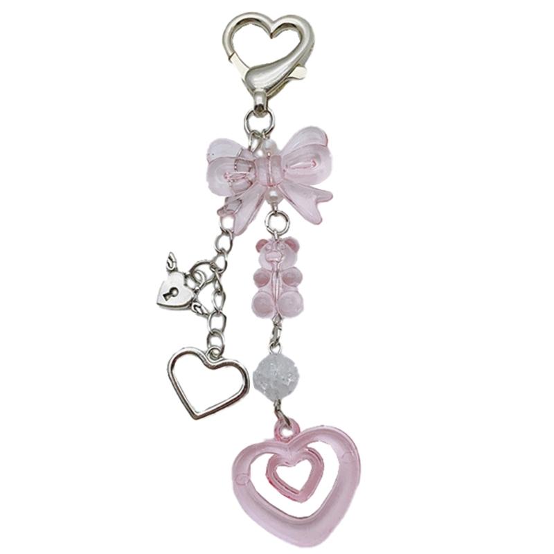 

Elegant Bowknot Bead Heart Keyring Pendant Keychain Accessory Charm for Women